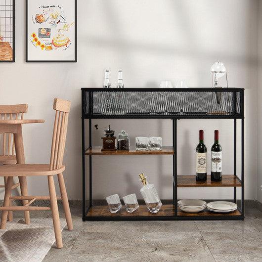 4-Tier Industrial Console Table with Wire Basket and shelf-Rustic Brown at Set Shop and Smile