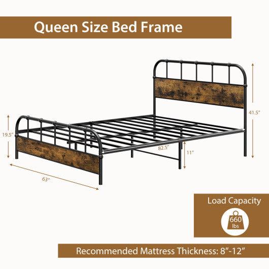 Queen Size Industrial Metal Platform Bed Frame Headboard Mattress Foundation at Set Shop and Smile