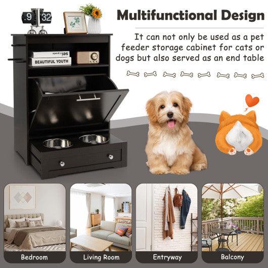 Pet Feeder Station with Stainless Steel Bowl-Coffee at Set Shop and Smile