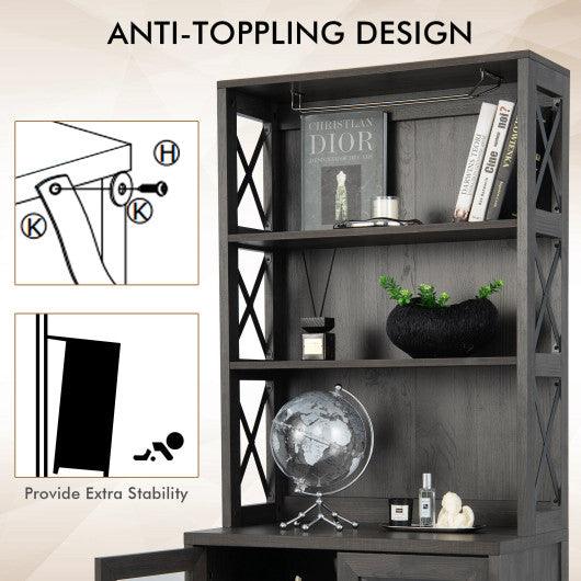 Tall Freestanding Bar Cabinet Buffet with Glass Holder and Adjustable Shelf-Gray at Set Shop and Smile