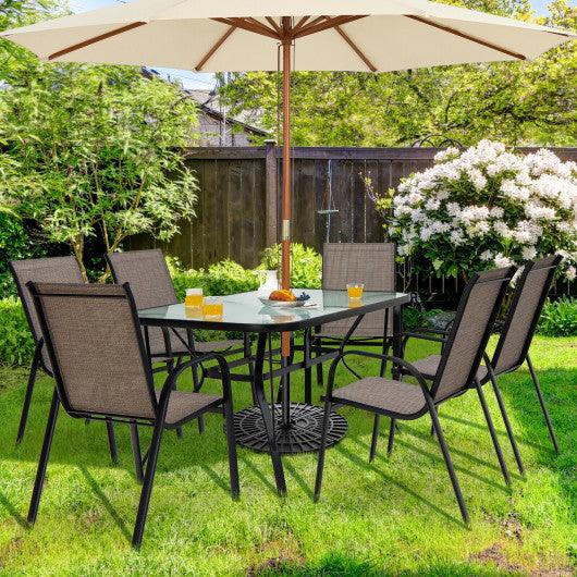 6 Pieces Patio Stackable Dining Chairs with Curved Armrests and Breathable Fabric at Set Shop and Smile