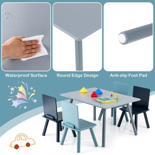 5 Pieces Kids Wooden Activity Play Furniture Set with Building Blocks-Blue at Set Shop and Smile