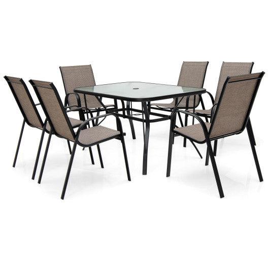 7-Piece Patio Dining Set with 6 Stackable Chairs at Set Shop and Smile