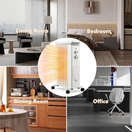 1500W Portable Oil Filled Radiator Heater with 3 Heat Settings-White at Set Shop and Smile
