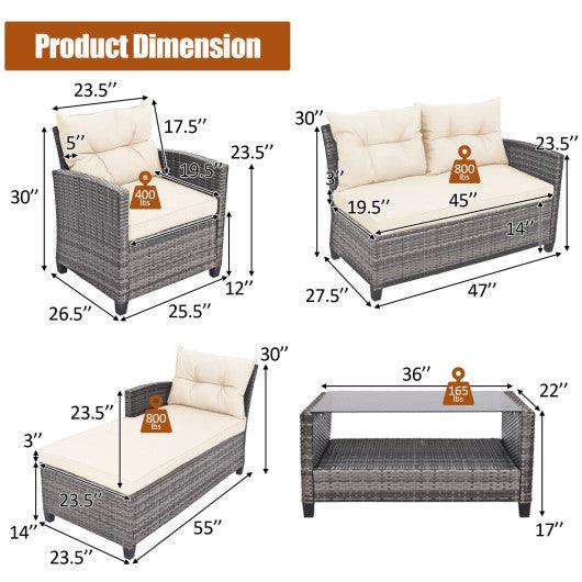 4 Pieces Patio Rattan Furniture Set with Cushion and Table Shelf-Off White at Set Shop and Smile