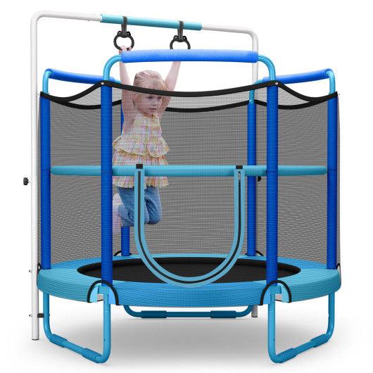 5 Feet Kids 3-in-1 Game Trampoline with Enclosure Net Spring Pad-Blue at Set Shop and Smile