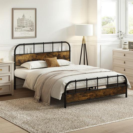 Queen Size Industrial Metal Platform Bed Frame Headboard Mattress Foundation at Set Shop and Smile
