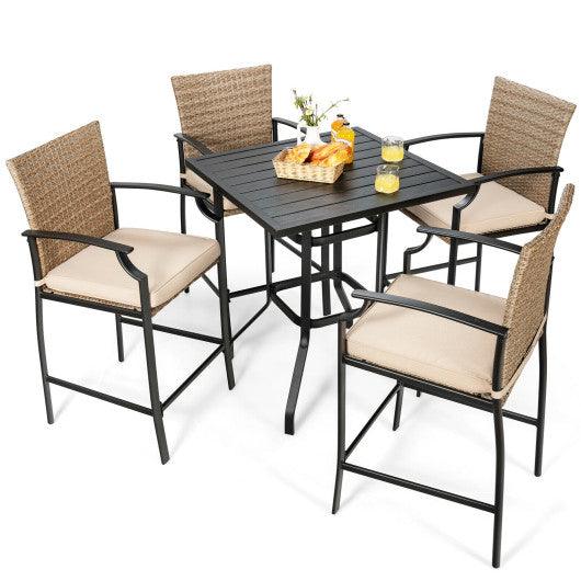 Patio Rattan Bar Stools Set of 4 with Soft Cushions at Set Shop and Smile