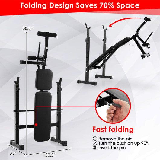 Adjustable Weight Bench and Barbell Rack Set with Weight Plate Post at Set Shop and Smile
