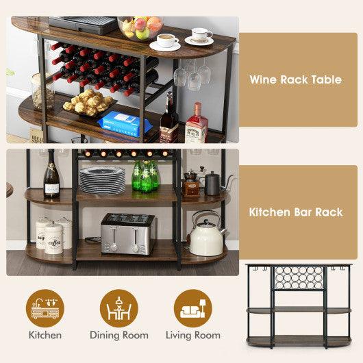 47 Inches Wine Rack Table with Glass Holder and Storage Shelves-Rustic Brown at Set Shop and Smile