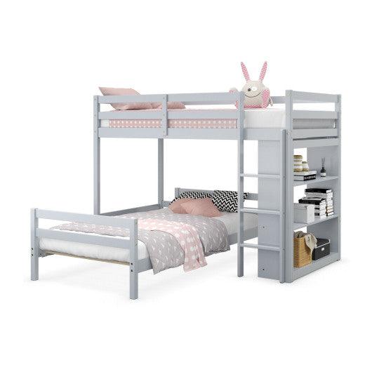 Twin Over Twin Loft Bunk Bed with Bookcase-Gray at Set Shop and Smile