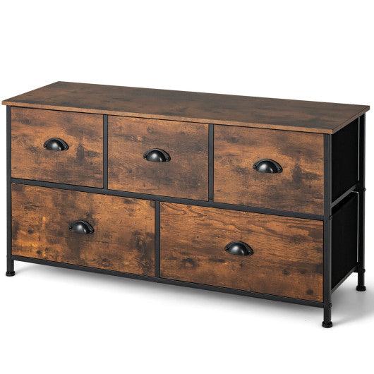 Dresser Organizer with 5 Drawers and Wooden Top-Rustic Brown at Set Shop and Smile
