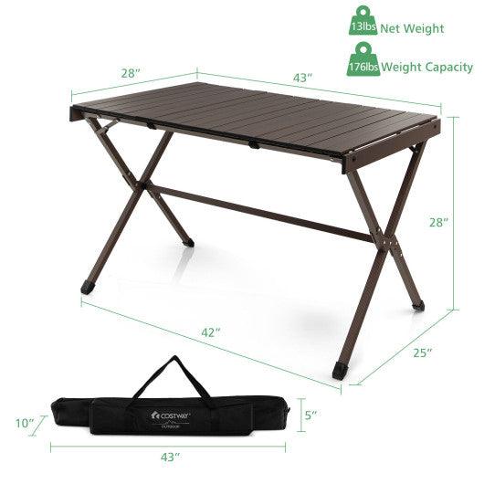 4-6 Person Portable Aluminum Camping Table with Carrying Bag-Brown at Set Shop and Smile