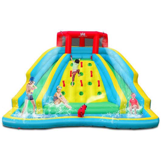 Double Side Inflatable Water Slide Park with Climbing Wall for Outdoor Without Blower at Set Shop and Smile