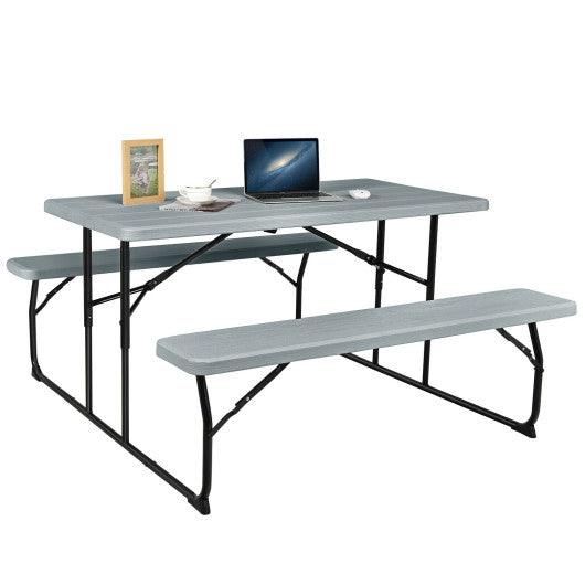 Indoor and Outdoor Folding Picnic Table Bench Set with Wood-like Texture-Gray at Set Shop and Smile