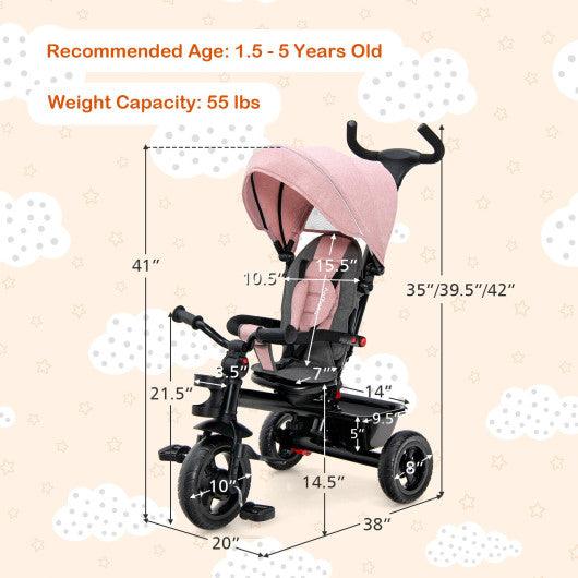 4-in-1 Baby Tricycle Toddler Trike with Convertible Seat-Pink at Set Shop and Smile