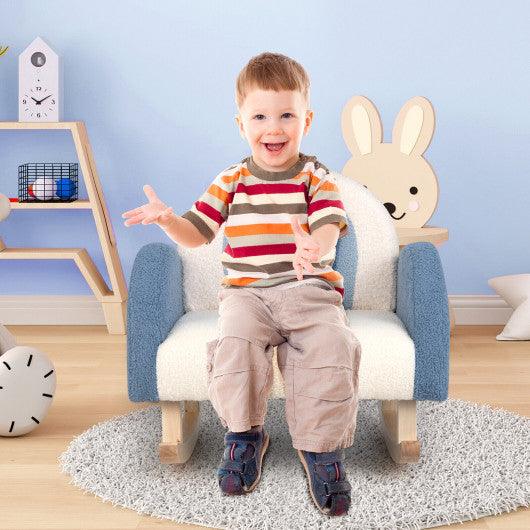Kids Rocking Chair Children Velvet Upholstered Sofa with Solid Wood Legs-Blue at Set Shop and Smile