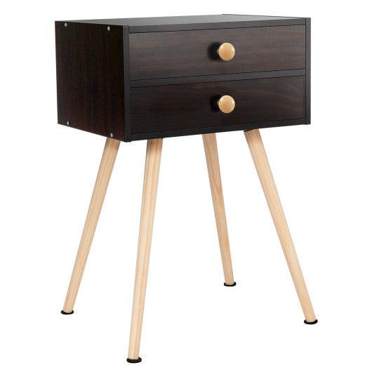 Mid Century Modern 2 Drawers Nightstand in Natural-Coffee at Set Shop and Smile