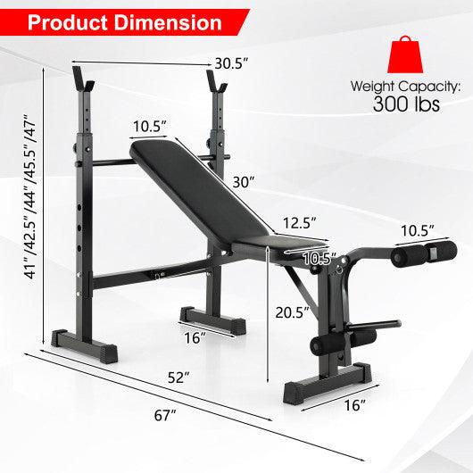 Adjustable Weight Bench and Barbell Rack Set with Weight Plate Post at Set Shop and Smile