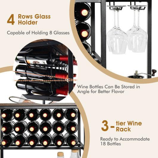 47 Inches Wine Rack Table with Glass Holder and Storage Shelves-Rustic Brown at Set Shop and Smile