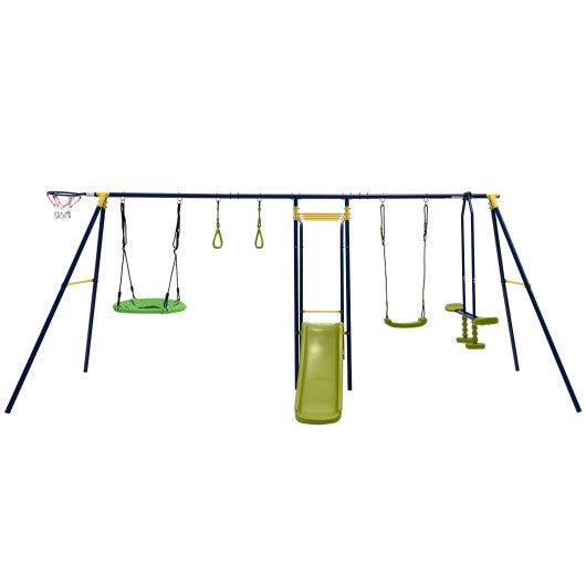 7-in-1 Stable A-shaped Outdoor Swing Set for Backyard at Set Shop and Smile