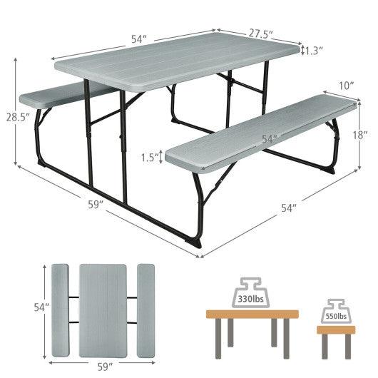 Indoor and Outdoor Folding Picnic Table Bench Set with Wood-like Texture-Gray at Set Shop and Smile