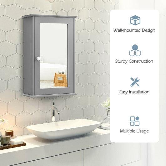 Bathroom Wall Cabinet with Single Mirror Door-Gray at Set Shop and Smile