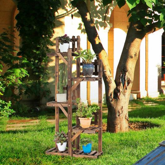 5-Tier Flower Rack Wood Plant Stand 6 Pots Display Shelf at Set Shop and Smile