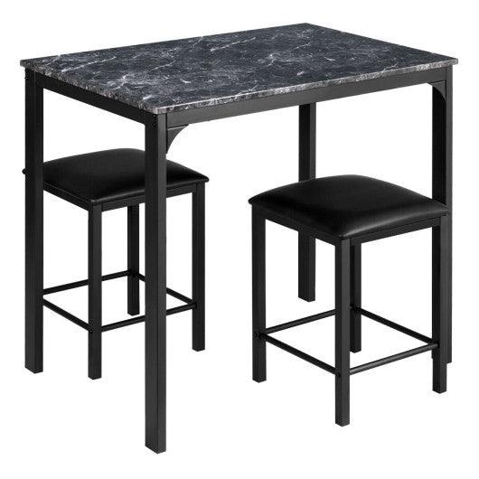 3 Piece Counter Height Dining Set Faux Marble Table-Black at Set Shop and Smile