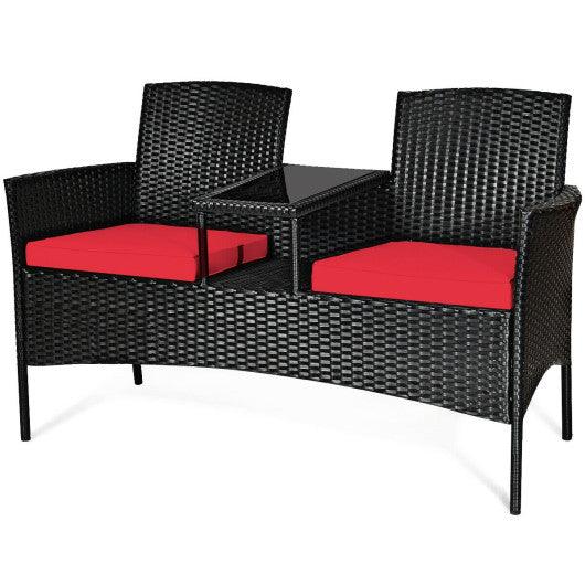 Wicker Patio Conversation Furniture Set with Removable Cushions and Table-Red at Set Shop and Smile
