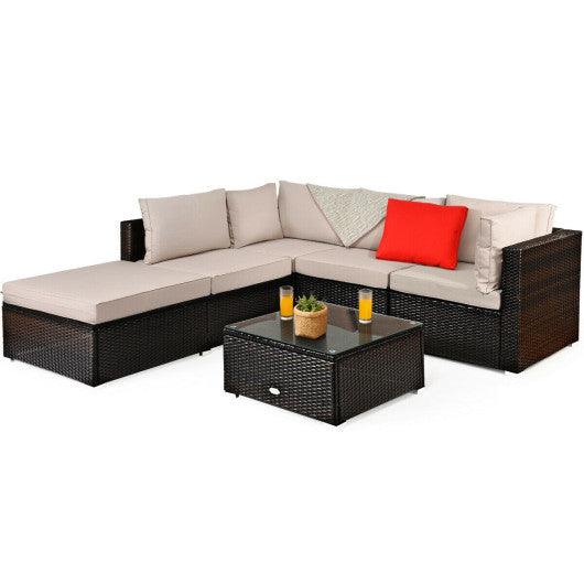 6 Pieces Outdoor Patio Rattan Furniture Set Sofa Ottoman at Set Shop and Smile