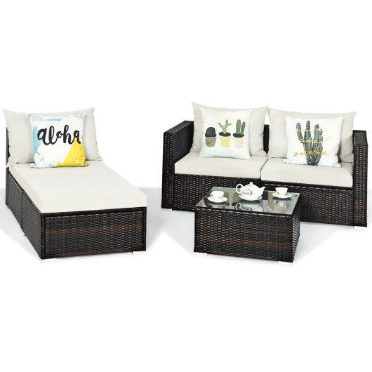 5 Pieces Patio Rattan Furniture Set with Coffee Table-Off White at Set Shop and Smile
