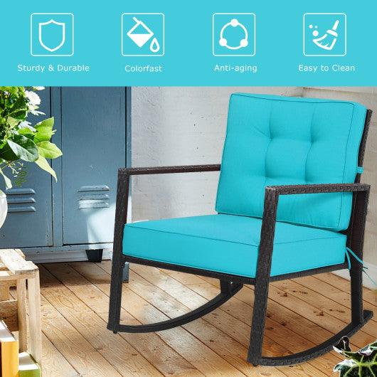 Patio Rattan Rocker Outdoor Glider Rocking Chair Cushion Lawn-Turquoise at Set Shop and Smile