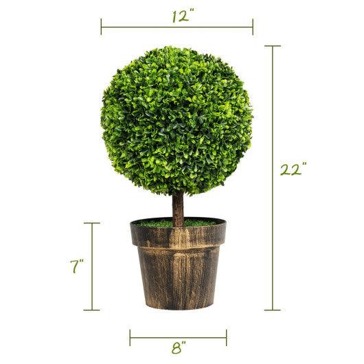 2 Pieces 24 Inch Artificial Boxwood Topiary Ball Tree for House and Office at Set Shop and Smile