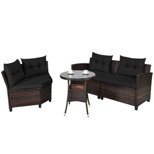 4 Pieces Outdoor Cushioned Rattan Furniture Set-Black at Set Shop and Smile