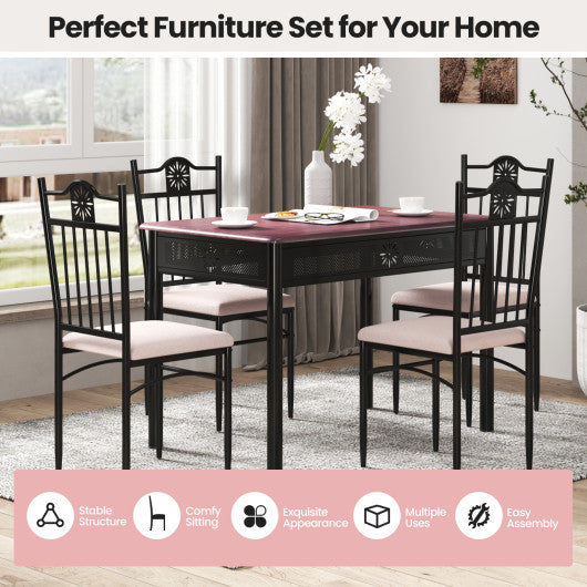 5 Pcs Dining Set Wood Metal Table and 4 Chairs with Cushions - Set Shop and Smile