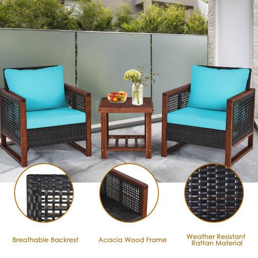 3 Pieces Acacia Wood Patio Furniture Set with Coffee Table-Turquoise at Set Shop and Smile