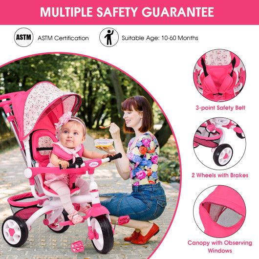 4-in-1 Detachable Baby Stroller Tricycle with Round Canopy -Pink at Set Shop and Smile