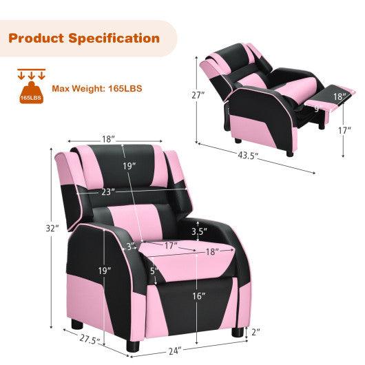 Kids Youth PU Leather Gaming Sofa Recliner with Headrest and Footrest-Pink at Set Shop and Smile