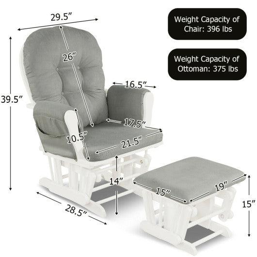 Wood Glider and Ottoman Set with Padded Armrests and Detachable Cushion-Light Gray at Set Shop and Smile
