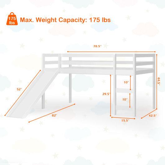 Twin Size Low Sturdy Loft Bed with Slide Wood-White at Set Shop and Smile