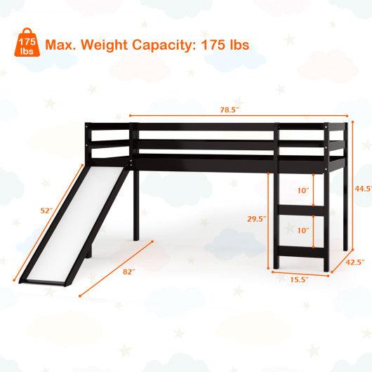 Twin Size Low Sturdy Loft Bed with Slide Wood-Dark Brown at Set Shop and Smile