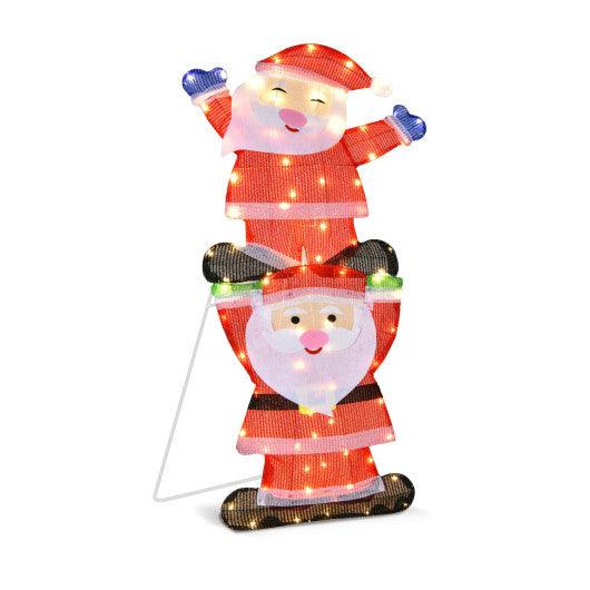 LED Double Santa Yard Christmas Decoration with String Lights and Stakes at Set Shop and Smile