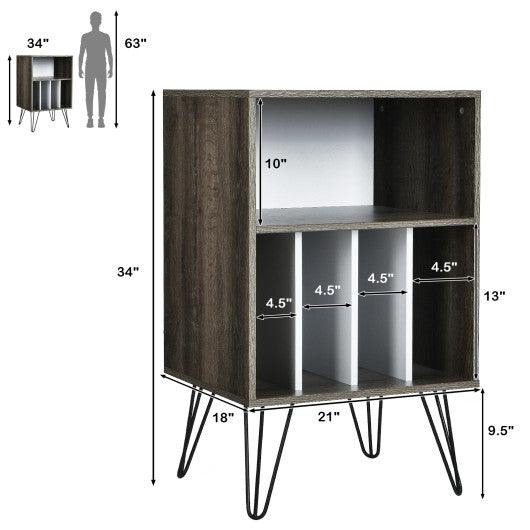 Freestanding Record Player Stand Record Storage Cabinet with Metal Legs-Gray at Set Shop and Smile
