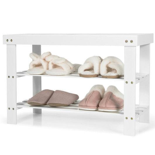 3-Tier Bamboo Shoe Bench Holds up to 6 Pairs for Entry-White at Set Shop and Smile