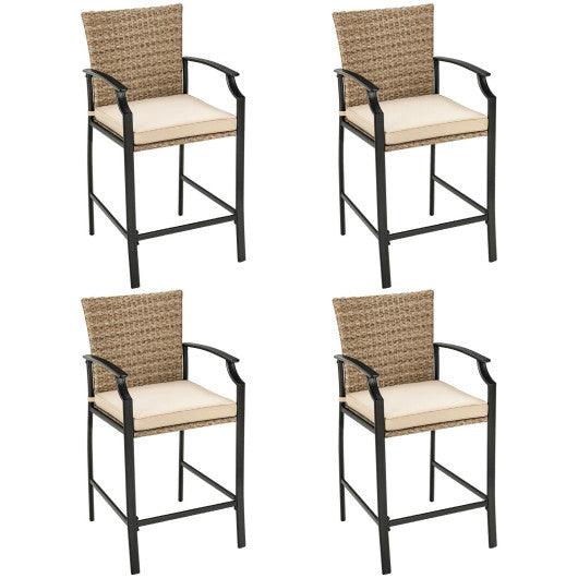 5 Pieces Outdoor Rattan Bistro Bar Stool Table Set with Cushions at Set Shop and Smile