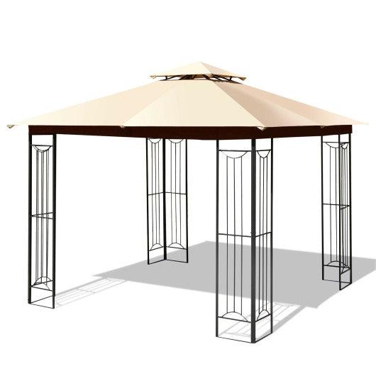 10 x 10 Feet L-Shaped Patio Canopy Gazebo Outdoor 2-Tier Steel Tent-Beige at Set Shop and Smile