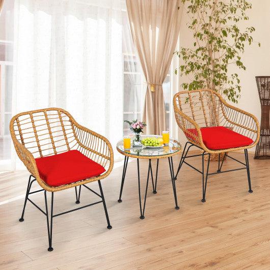 3 Pieces Rattan Furniture Set with Cushioned Chair Table-Red at Set Shop and Smile