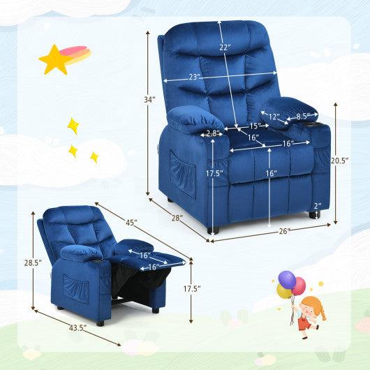 Kids PU Leather/Velvet Fabric Kids Recliner Chair with Cup Holders-Light Blue at Set Shop and Smile