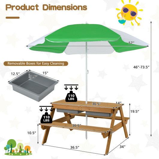 3-in-1 Kids Outdoor Picnic Water Sand Table with Umbrella Play Boxes at Set Shop and Smile